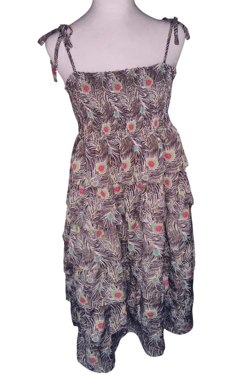 Liberty of London Target Dress Peacock Feather Tiered Ruffle Whimsy Bow Straps M